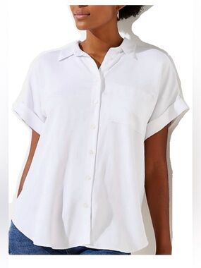 NWT! Loft Short Sleeve Tunic Shirt M 100% rayon white medium Style #524078 new